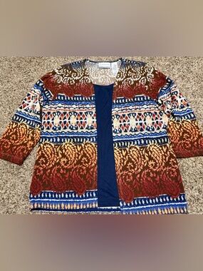 Alfred Dunner Beige and Navy Knit Layered Cardigan Blouse Women’s MP